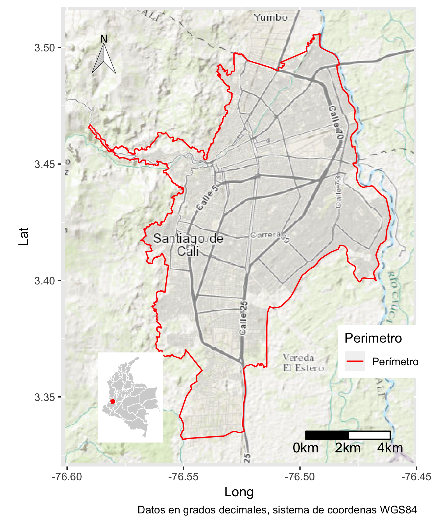 Área de estudio. Perímetro urbano de Santiango de Cali