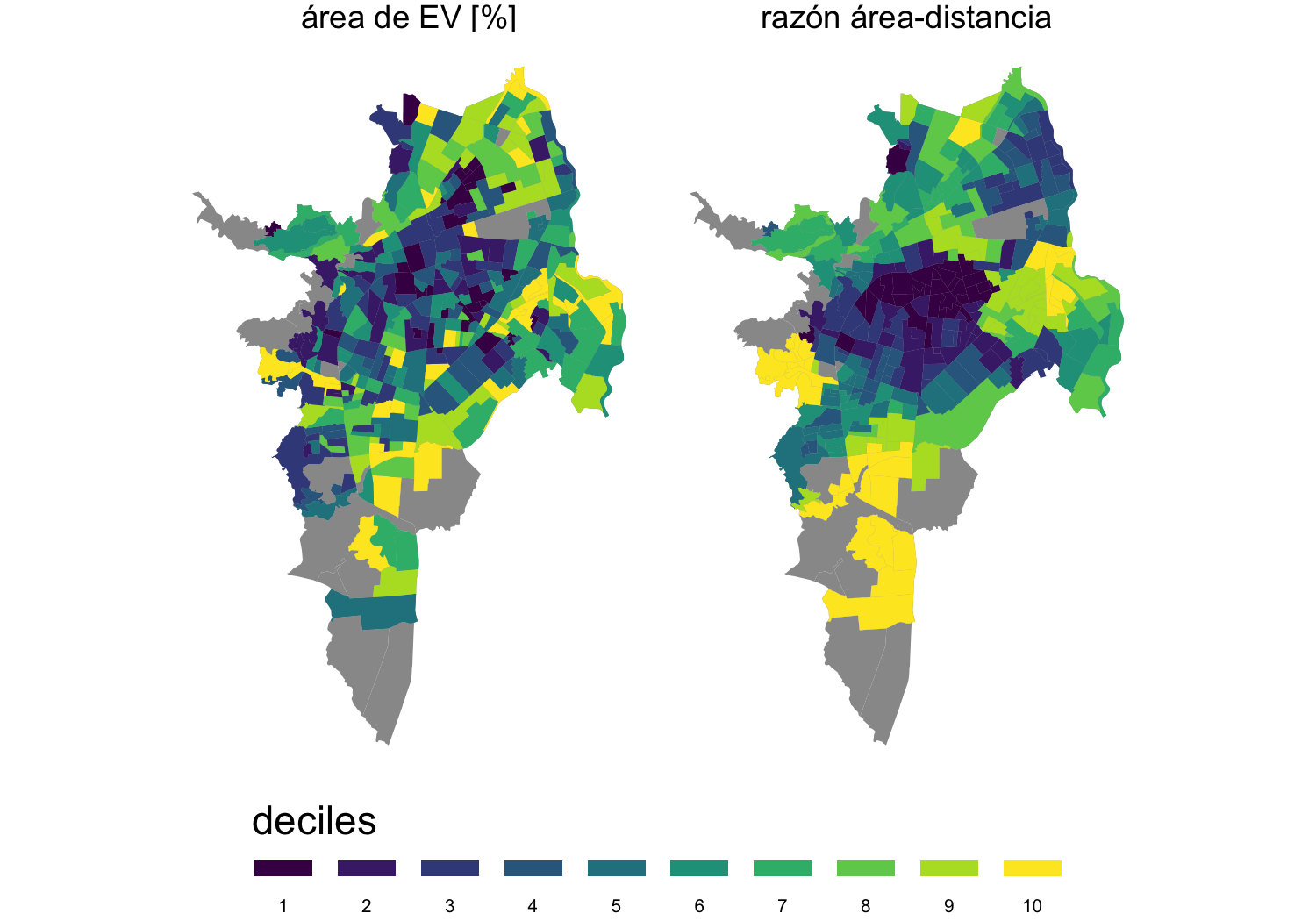 Métricas de acceso a espacio verdes seleccionadas